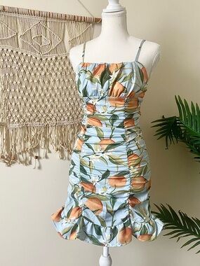 NWT Cider Harvest Fruit Corset Ruched Bodycon Ruffle Hem Mini Dress XS